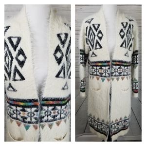 My Michelle Aztec Long Furry Cardigan Large